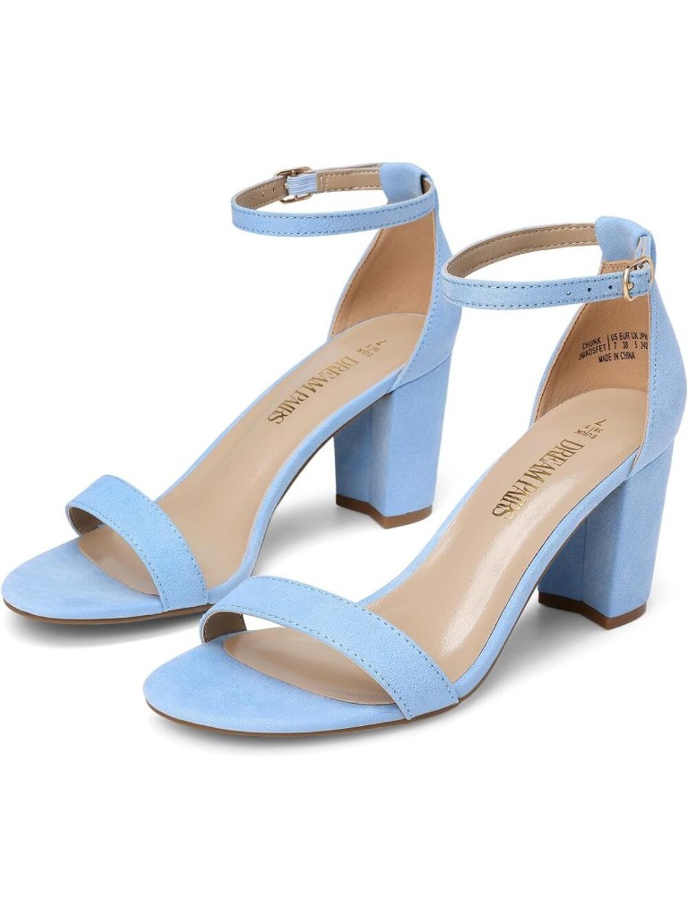 Dream Pairs Women's Baby Blue Open Toe Ankle Strap Comfort Block Heel Sandals